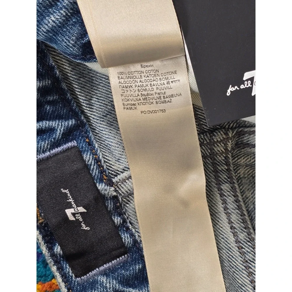 NWT 7 For All Mankind Low Straight Jeans Blue Wave Distressed Size‎ 30 x 33 L